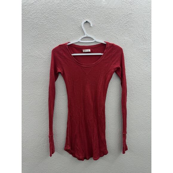 Aerie Womens Shirt Size Small Red Waffle Knit Long Sleeve - Picture 1 of 10